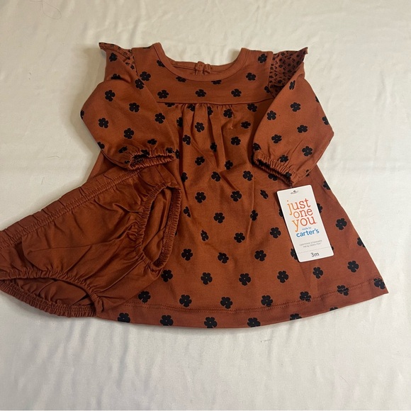 Carter's Rust Baby Dress with Black Floral Design & Bloomers - Picture 2 of 4
